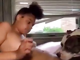 Ebony Teen With Dog